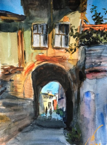 Painting titled "An alley in the old…" by Marina Babintseva, Original Artwork, Watercolor