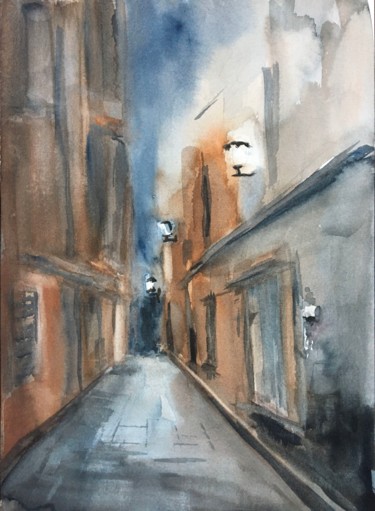 Pintura titulada "dark street" por Marina Babintseva, Obra de arte original, Acuarela