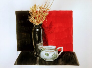 Peinture intitulée "Red and black. Wate…" par Marina Babintseva, Œuvre d'art originale, Aquarelle