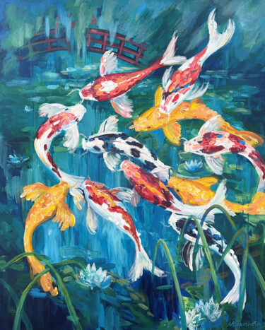 Pittura intitolato "If fish were swimmi…" da Marina Beresneva, Opera d'arte originale, Acrilico Montato su Telaio per barell…