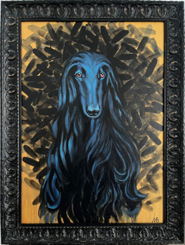 Painting titled "Black Greyhound" by Marina Beresneva, Original Artwork, Acrylic Mounted on Wood Stretcher frame