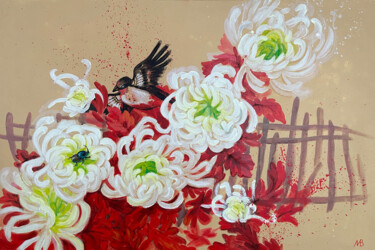 Картина под названием "Swallow and scarab…" - Marina Beresneva, Подлинное произведение искусства, Акрил Установлен на Деревя…