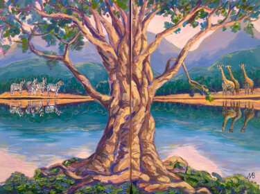 Painting titled "Tree of Life, dipty…" by Marina Beresneva, Original Artwork, Acrylic Mounted on Wood Stretcher frame