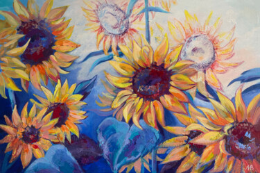 Painting titled "Sunflowers" by Marina Beresneva, Original Artwork, Acrylic Mounted on Wood Stretcher frame