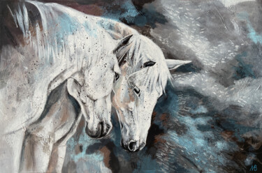 Painting titled "Horse Loyalty" by Marina Beresneva, Original Artwork, Oil Mounted on Wood Stretcher frame