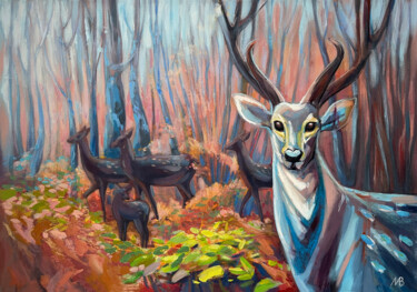Painting titled "Forest Guardian" by Marina Beresneva, Original Artwork, Acrylic Mounted on Wood Stretcher frame