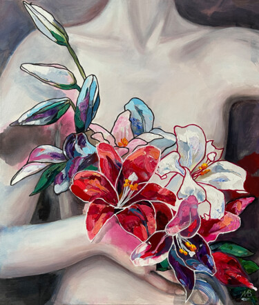 Painting titled "The Age of Lilies" by Marina Beresneva, Original Artwork, Acrylic Mounted on Wood Stretcher frame