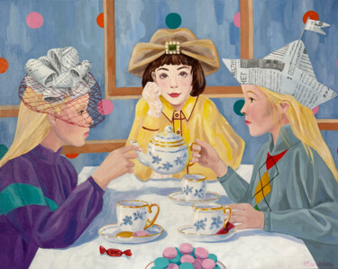 Malarstwo zatytułowany „Tea time” autorstwa Marina Beresneva, Oryginalna praca, Akryl Zamontowany na Drewniana rama noszy