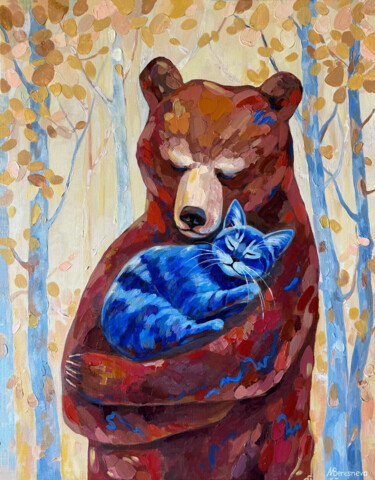 Pittura intitolato "Dreams of a cat" da Marina Beresneva, Opera d'arte originale, Acrilico Montato su Telaio per barella in…