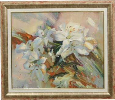 Картина под названием "Белые лилии" - Марина Березина, Подлинное произведение искусства, Масло