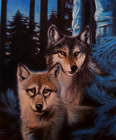 Painting titled "2-loups.jpg" by Marina Brckovic, Original Artwork, Acrylic