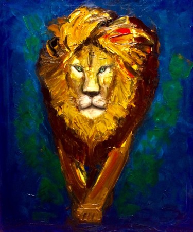 Painting titled "Lion" by Marina Budnikova, Original Artwork, Oil
