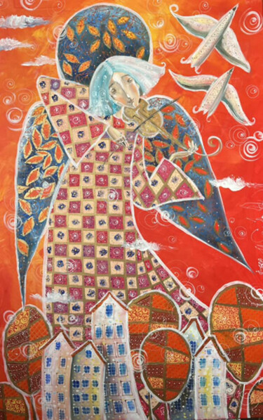 Painting titled "Magia muzyki." by Marina Czajkowska, Original Artwork, Acrylic Mounted on Wood Stretcher frame