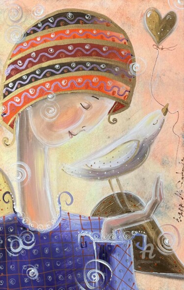 Malarstwo zatytułowany „Miłość ze skrzydłami” autorstwa Marina Czajkowska, Oryginalna praca, Akryl