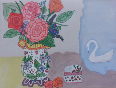 Desenho intitulada "Morning flowers" por Marina Danko, Obras de arte originais, Caneta de gel