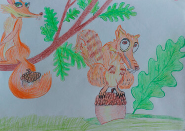 Drawing titled "Squirrel" by Marina Danko, Original Artwork, Conté