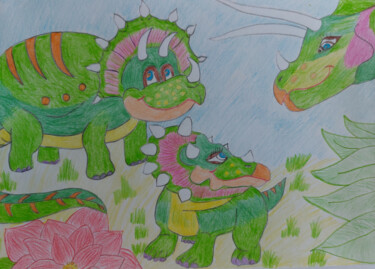 Рисунок под названием "Dragons on vacation" - Marina Danko, Подлинное произведение искусства, Цветные карандаши