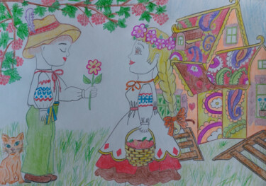 Disegno intitolato "Date" da Marina Danko, Opera d'arte originale, Matite colorate