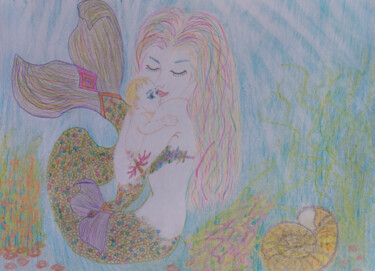 Disegno intitolato "Little Mermaid" da Marina Danko, Opera d'arte originale, Matite colorate