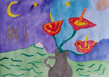 Tekening getiteld "Night dreams" door Marina Danko, Origineel Kunstwerk, Aquarel