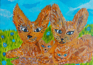 Painting titled "Planet of the Foxes" by Marina Danko, Original Artwork, Acrylic