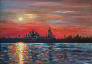 Schilderij getiteld "Sunset on Lake Nero…" door Marina Degtyareva, Origineel Kunstwerk, Olie