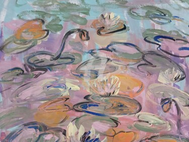 Schilderij getiteld "Nymphéas abstraites…" door Marina Desportes, Origineel Kunstwerk, Acryl Gemonteerd op Houten paneel