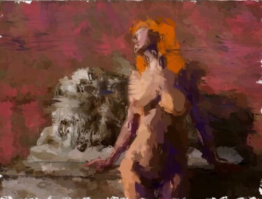 Картина под названием "A Women with a Lion…" - Marina Fedorova, Подлинное произведение искусства, Акрил