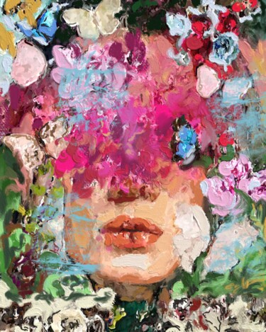 Картина под названием "Flowers and butterf…" - Marina Fedorova, Подлинное произведение искусства, Акрил