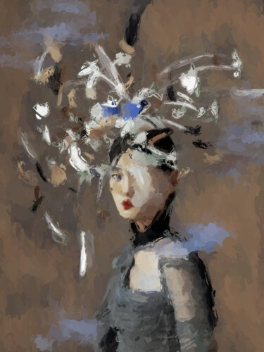 Картина под названием "Geisha in grey - or…" - Marina Fedorova, Подлинное произведение искусства, Акрил