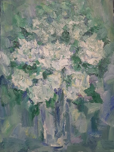 Pintura titulada "Белые цветы" por Marina Filatova, Obra de arte original, Oleo Montado en Panel de madera