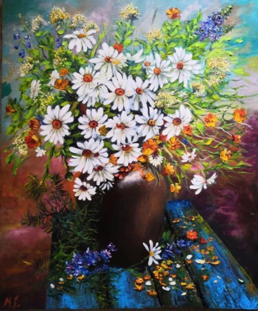 Painting titled "Chamomile" by Marina Gavrilova, Original Artwork, Oil