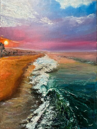 Painting titled "Rainbow sunset" by Marina Gavrilova, Original Artwork, Oil