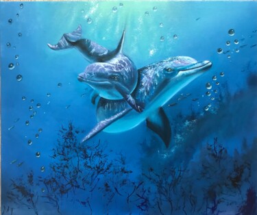 Pittura intitolato "Dolphins" da Marina Gavrilova, Opera d'arte originale, Olio