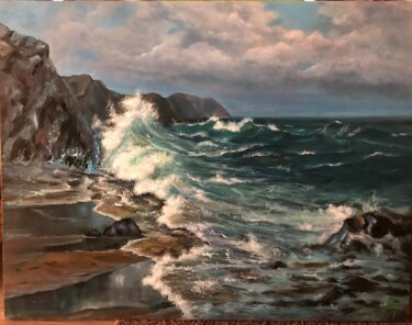 Painting titled "Sea and clouds" by Marina Gavrilova, Original Artwork, Oil
