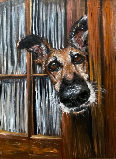 Schilderij getiteld "Dog Jack" door Marina Gavrilova, Origineel Kunstwerk, Olie