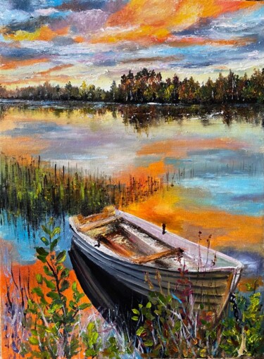 Pintura intitulada "Orange sunset" por Marina Gavrilova, Obras de arte originais, Óleo
