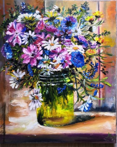 Malerei mit dem Titel "Wildflowers Oil Pai…" von Marina Gavrilova, Original-Kunstwerk, Öl
