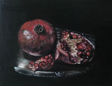 Painting titled "Pomegranate fruit" by Marina Gavrilova, Original Artwork, Oil