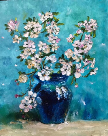 Painting titled "White Flowers Oil P…" by Marina Gavrilova, Original Artwork, Oil