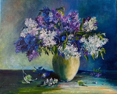 Pintura titulada "Lilac flowers Brigh…" por Marina Gavrilova, Obra de arte original, Oleo