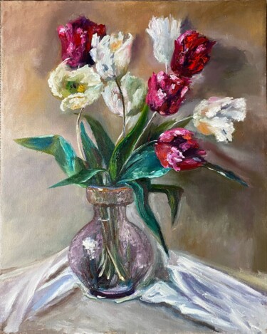 Картина под названием "Bright Flowers Oil…" - Marina Gavrilova, Подлинное произведение искусства, Масло