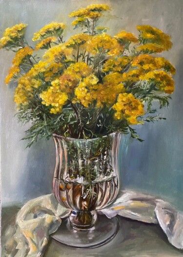 Painting titled "Achillea filipendul…" by Marina Gavrilova, Original Artwork, Oil