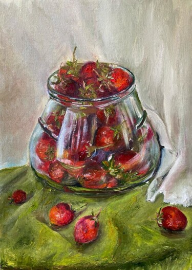Painting titled "Strawberry Painting…" by Marina Gavrilova, Original Artwork, Oil