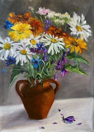 Painting titled "Flowers Bright , Wi…" by Marina Gavrilova, Original Artwork, Oil