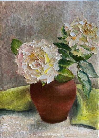 Peinture intitulée "Beg Rose Painting,…" par Marina Gavrilova, Œuvre d'art originale, Huile