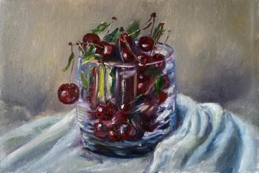 Schilderij getiteld "Cherry Still Life,…" door Marina Gavrilova, Origineel Kunstwerk, Olie