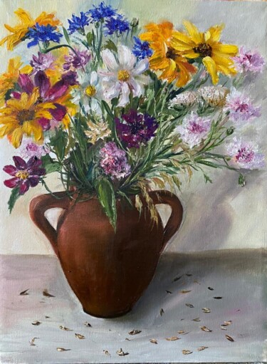 Pittura intitolato "Cornflowers, Bouque…" da Marina Gavrilova, Opera d'arte originale, Olio