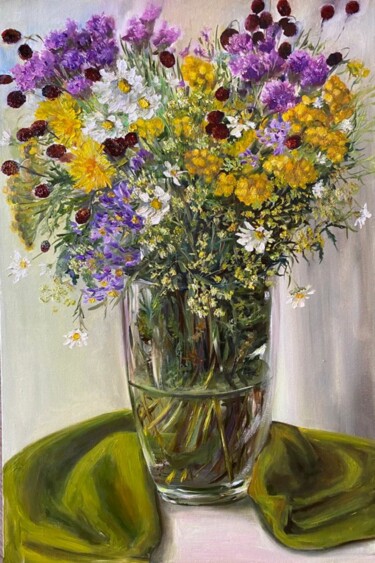 Painting titled "Bright Flowers Yell…" by Marina Gavrilova, Original Artwork, Oil