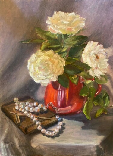 Pintura intitulada "Pearls and bouquet,…" por Marina Gavrilova, Obras de arte originais, Óleo
